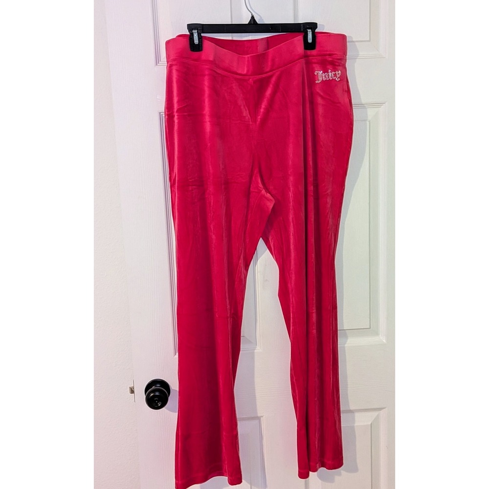 Juicy Couture Pink Velour Pants Rhinestone Logo Lounge Y2K Comfy XXL